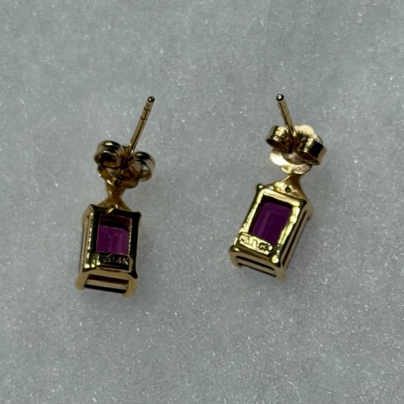 14K Rhodolite Garnet & Diamond Yellow Gold Earrings- Excellent Condition - Picture 3 of 9